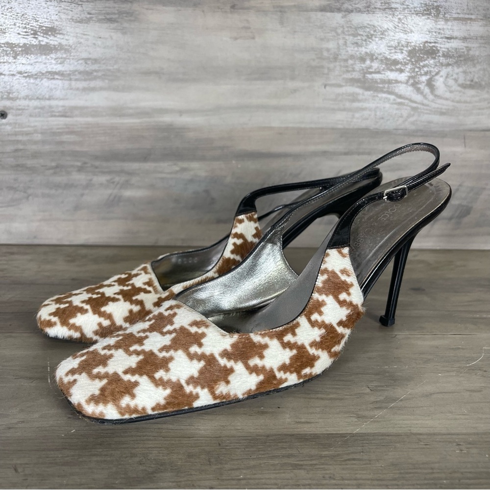 Dolce & Gabbana Women’s EU39.5 US 9 Calf Hair Houndstooth Slingback Heels Luxury